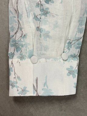 DKNY 32x84 Spring Blossom Inverted Pleat Button Curtains Green Flower Aqua Sheer
